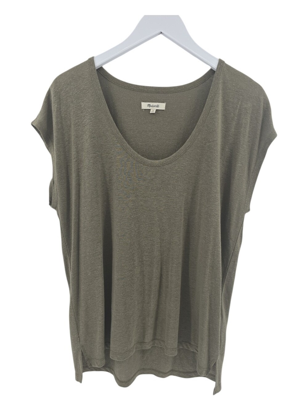 Madewell Linen blend U Scoop Tee in Distant Surplus (Olive)  Retail $45